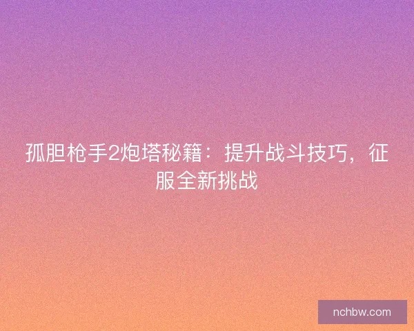 孤胆枪手2炮塔秘籍：提升战斗技巧，征服全新挑战